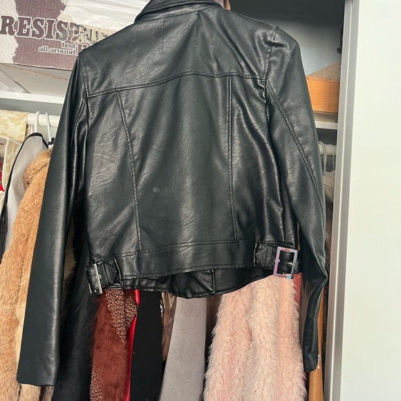 Black Medium Leather Biker Jacket - Picture 2 of 3